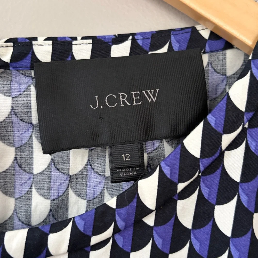 J. Crew Jet Set Geometric Print Shift Dress size 12 Purple White‎ Black